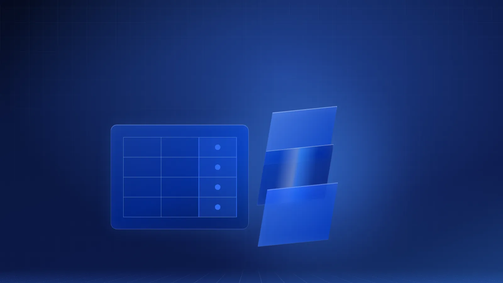 Abstract scale on a BlueTier gradient background balancing a self-serve dashboard icon against a managed-team icon